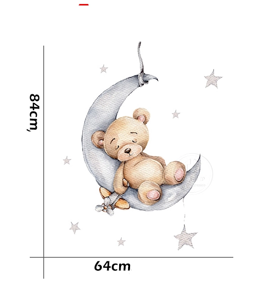 Stenska naljepnica, medvjedić na oblaku, 84x64cm