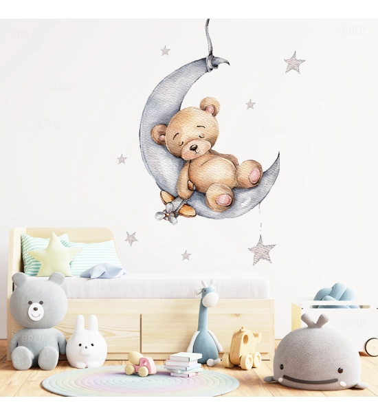 Stenska naljepnica, medvjedić na oblaku, 84x64cm