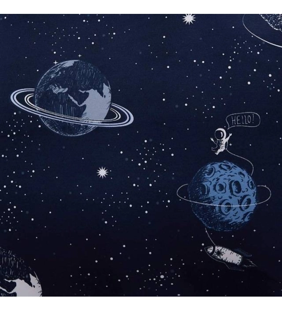 Posteljnina 160x200, 3 delna, temno modra, s planeti