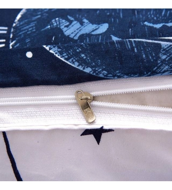 Posteljnina 160x200, 3 delna, temno modra, s planeti