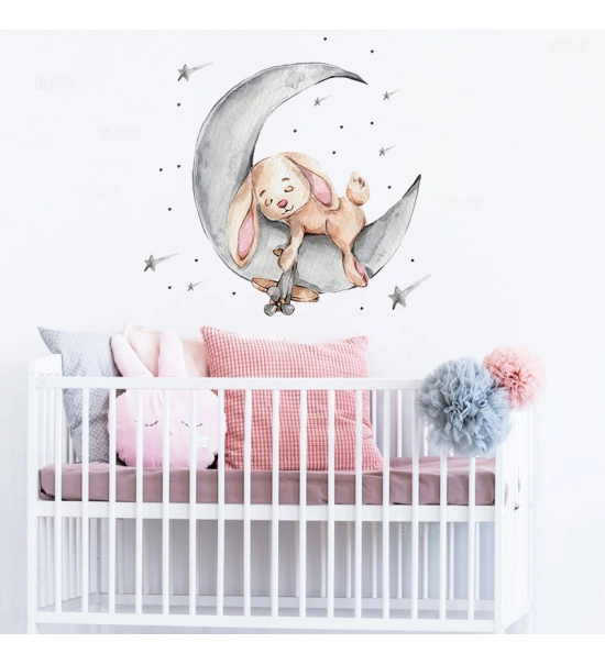 Stenska naljepnica, kunic na oblaku, 84x64cm